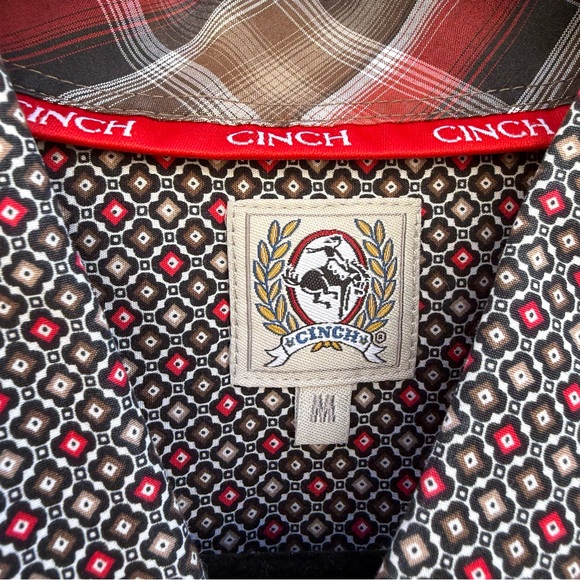 CINCH Men’s Red Black Brown Patterned Long Sleeve Button Down Shirt Size Medium - Picture 2 of 10